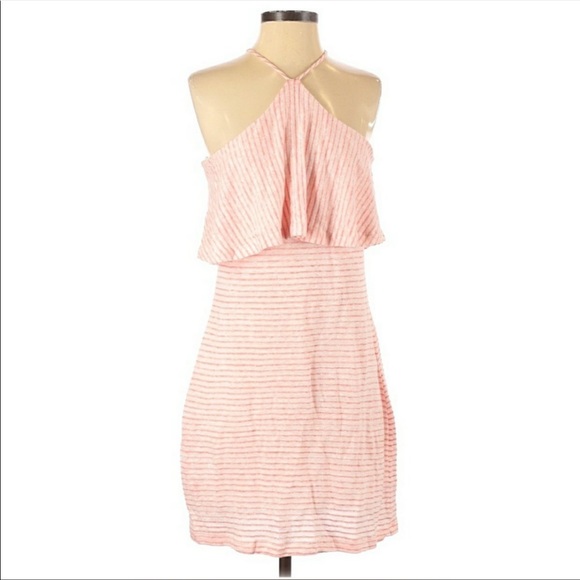 New Splendid Mini Stripe Halter Popover Dress Linen Blend Size Small - Picture 3 of 11